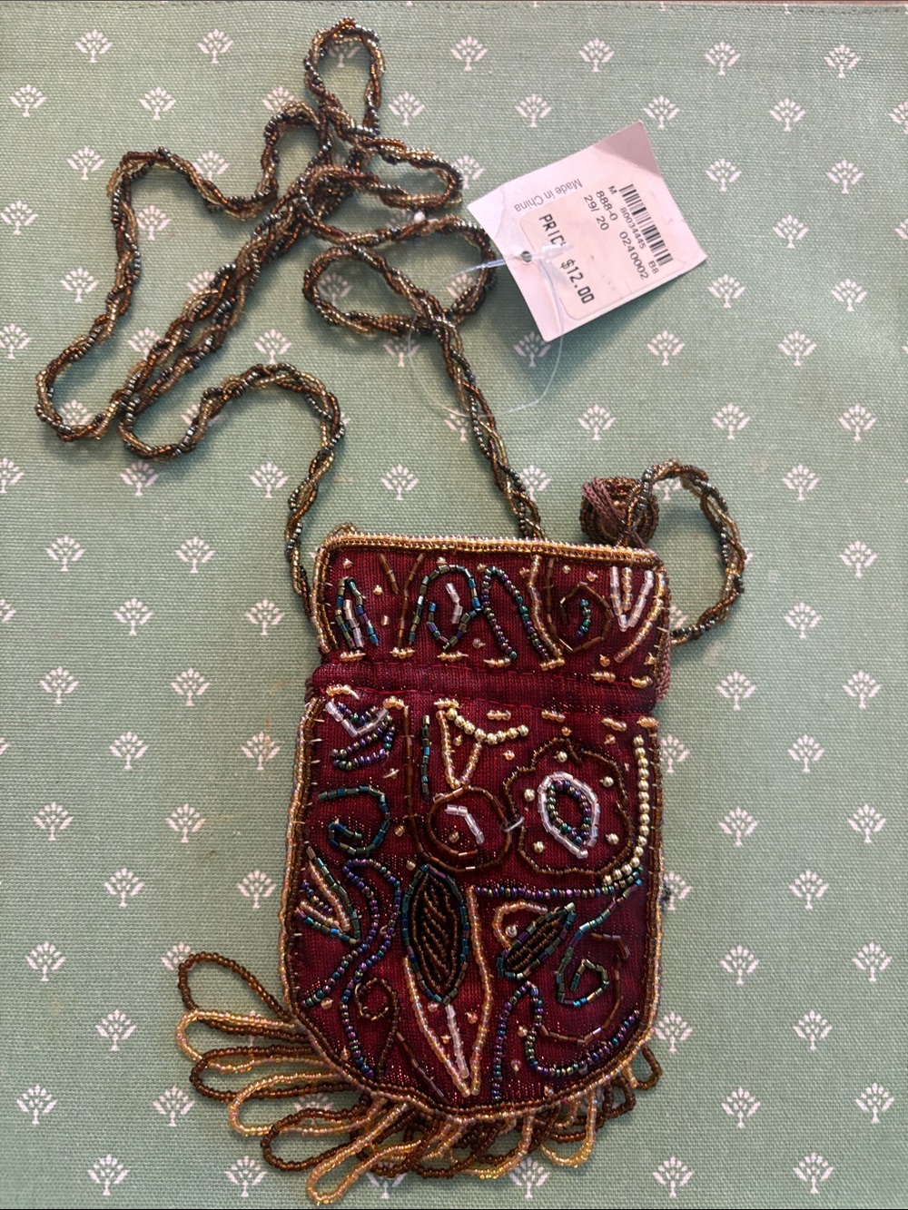 Vintage Beaded Wine Red Embellished Crossbody Pouch